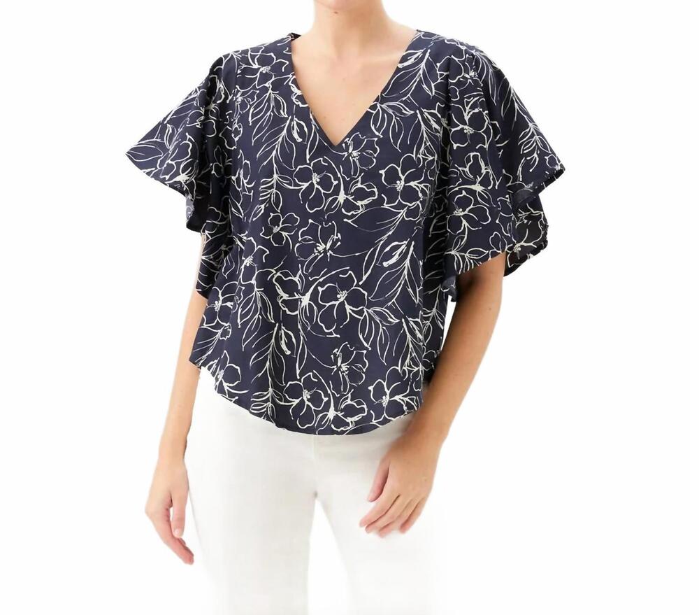 NEW KAREN KANE flutter sleeve v-neck top in print